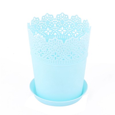 Plastic Hollow Out Design Table Decor Plant Container Flower Pot Tray Blue   